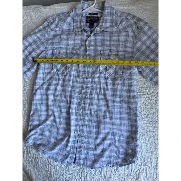 American Rag Cie Mens Medium Long Sleeve Plaid Blue Button Up Shirt 100% Cotton - Picture 7 of 8